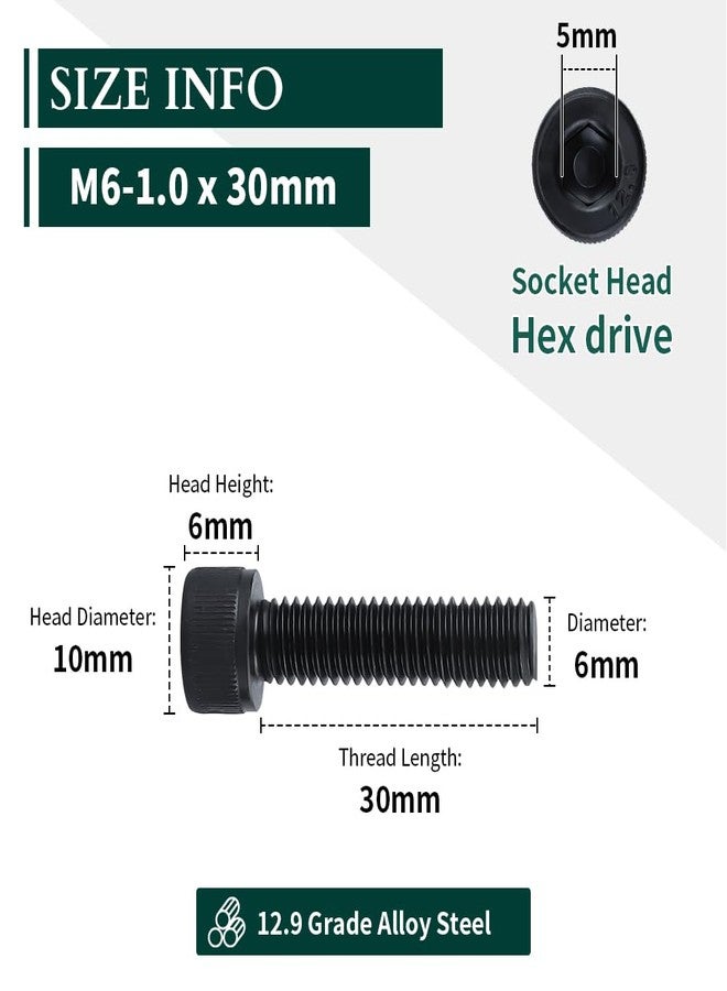 EASTLO M6-1.0 x 30mm Socket Head Cap Screws, 12.9 Grade Alloy Steel, Black Oxide Finish, Full Thread, Coarse Thread, Allen Hex Drive, 25 pcs - Image 3